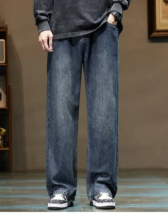 Stretchy Men's Jeans - Baggy Straight Flare, Denim Casual