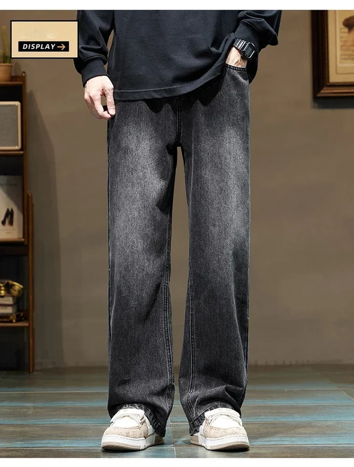 Stretchy Men's Jeans - Baggy Straight Flare, Denim Casual