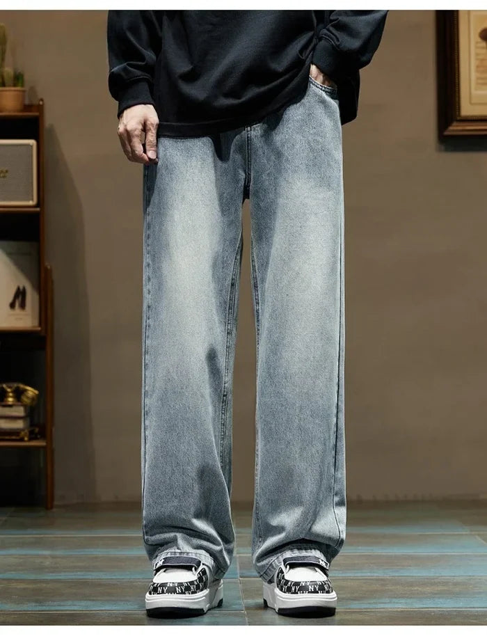 Stretchy Men's Jeans - Baggy Straight Flare, Denim Casual