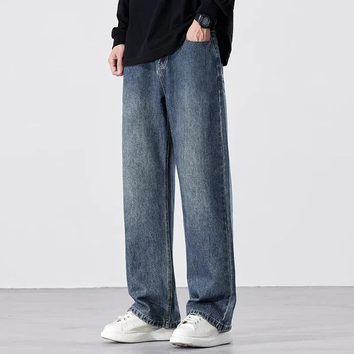 Stretchy Men's Jeans - Baggy Straight Flare, Denim Casual