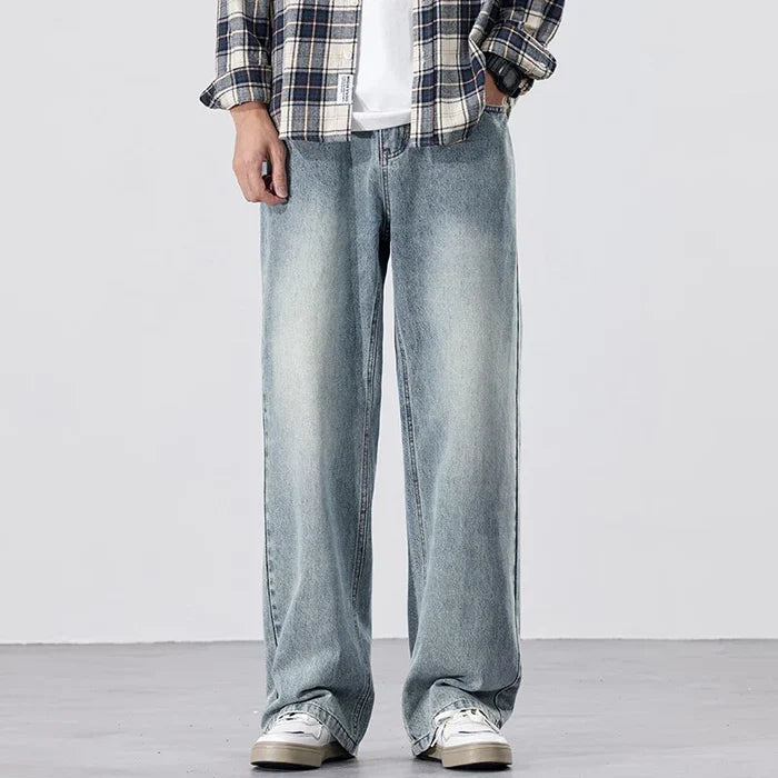 Stretchy Men's Jeans - Baggy Straight Flare, Denim Casual