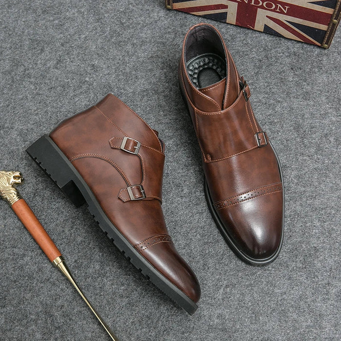 Supportive Mens Ankle Boots - Double Monk Cap-Toe, Leather