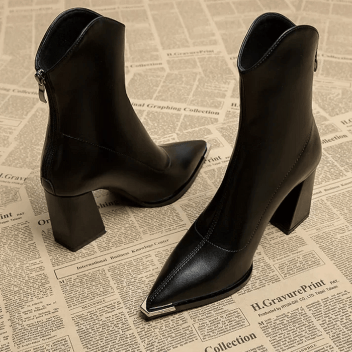 Supportive Women's Ankle Boots - Pointed Toe, Faux Leather