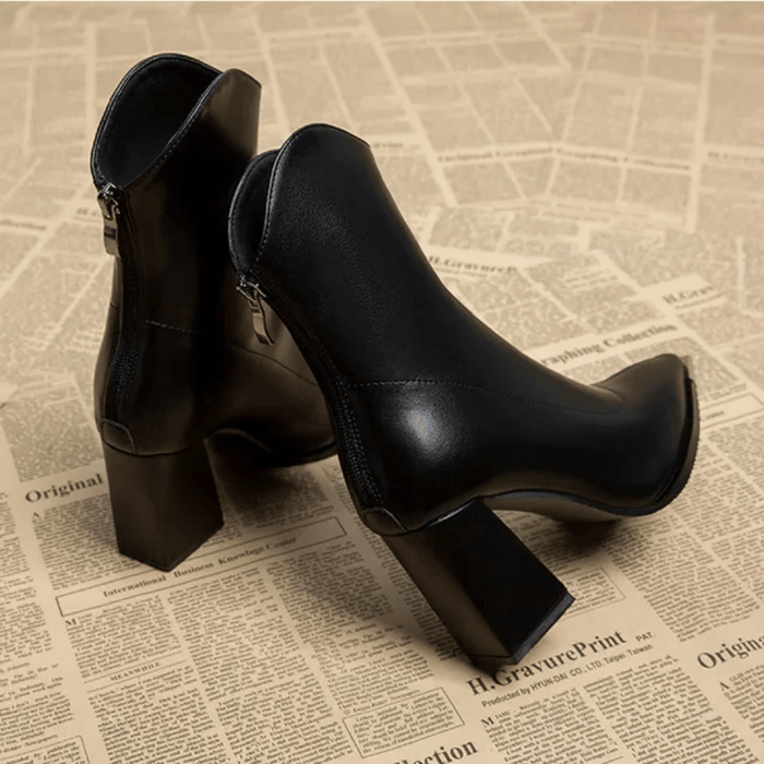 Supportive Women's Ankle Boots - Pointed Toe, Faux Leather