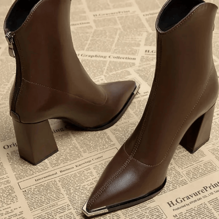 Supportive Women's Ankle Boots - Pointed Toe, Faux Leather