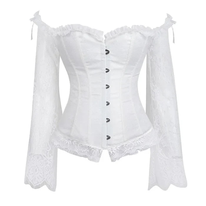 Supportive Women's Corset Top - Off Shoulder, Lace Satin