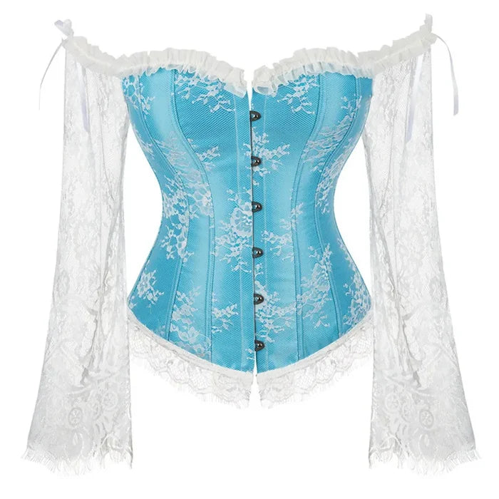 Supportive Women's Corset Top - Off Shoulder, Lace Satin