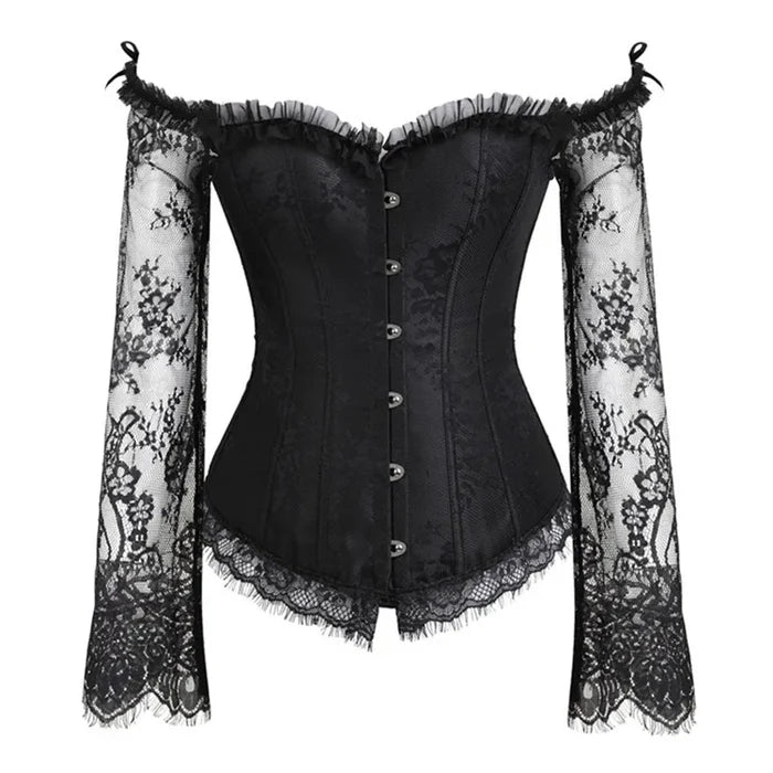 Supportive Women's Corset Top - Off Shoulder, Lace Satin