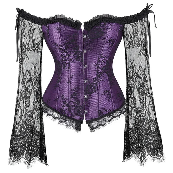 Supportive Women's Corset Top - Off Shoulder, Lace Satin