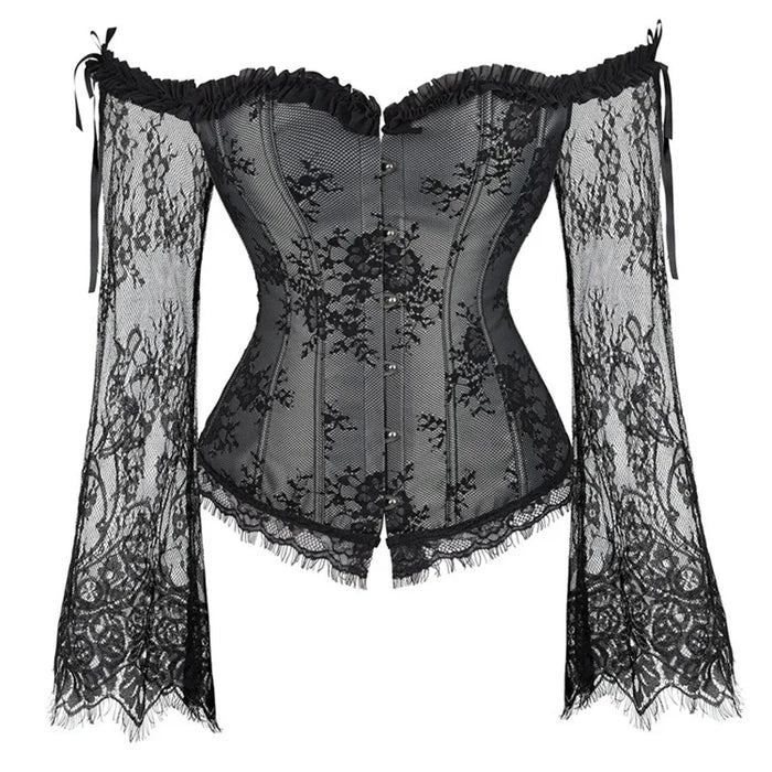 Supportive Women's Corset Top - Off Shoulder, Lace Satin