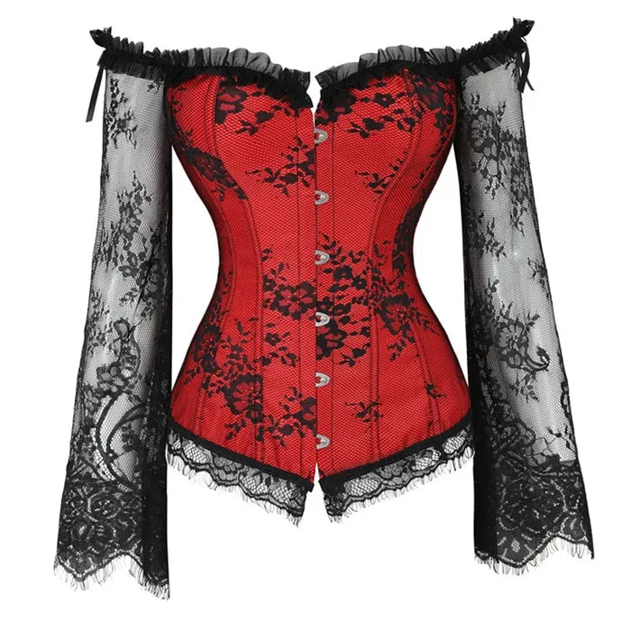 Supportive Women's Corset Top - Off Shoulder, Lace Satin