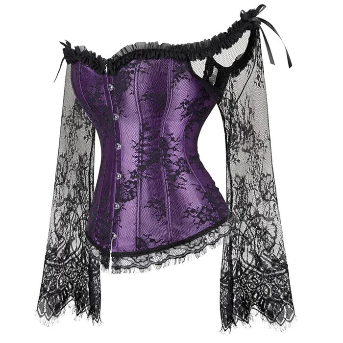 Supportive Women's Corset Top - Off Shoulder, Lace Satin