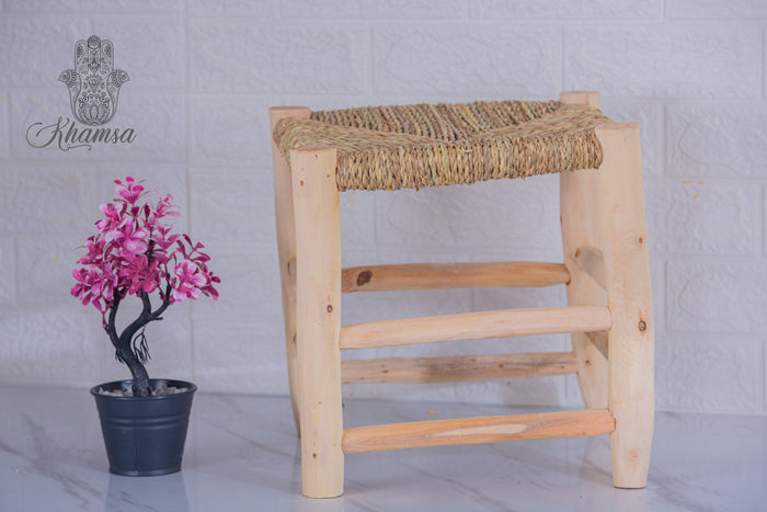 Tabouret marocain en bois et tressé - Africancreates