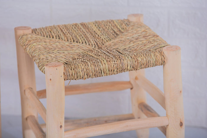 Tabouret marocain en bois et tressé - Africancreates