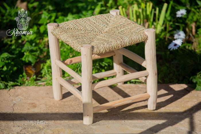Tabouret marocain en bois et tressé - Africancreates