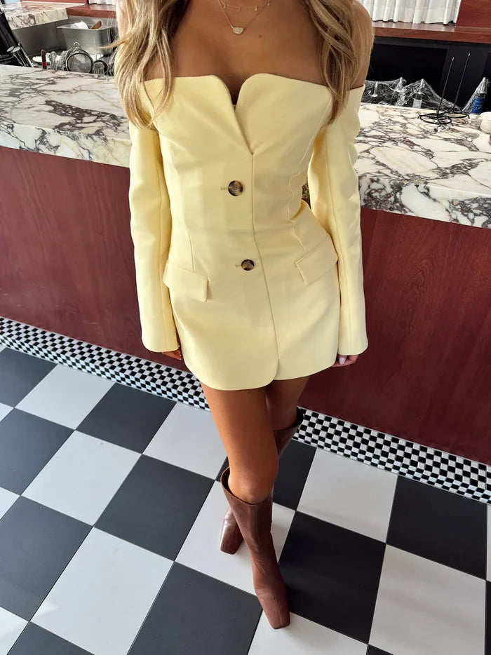 Tailored Off-Shoulder Blazer with Built-In Corset in Italian Suiting Fabric, Long Sleeve Elegant Fit-1