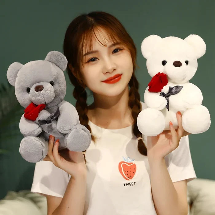 Teddy Bear Plush With Rose White Kawaii Stuffed Doll Romantic Valentines Day Gift 2026