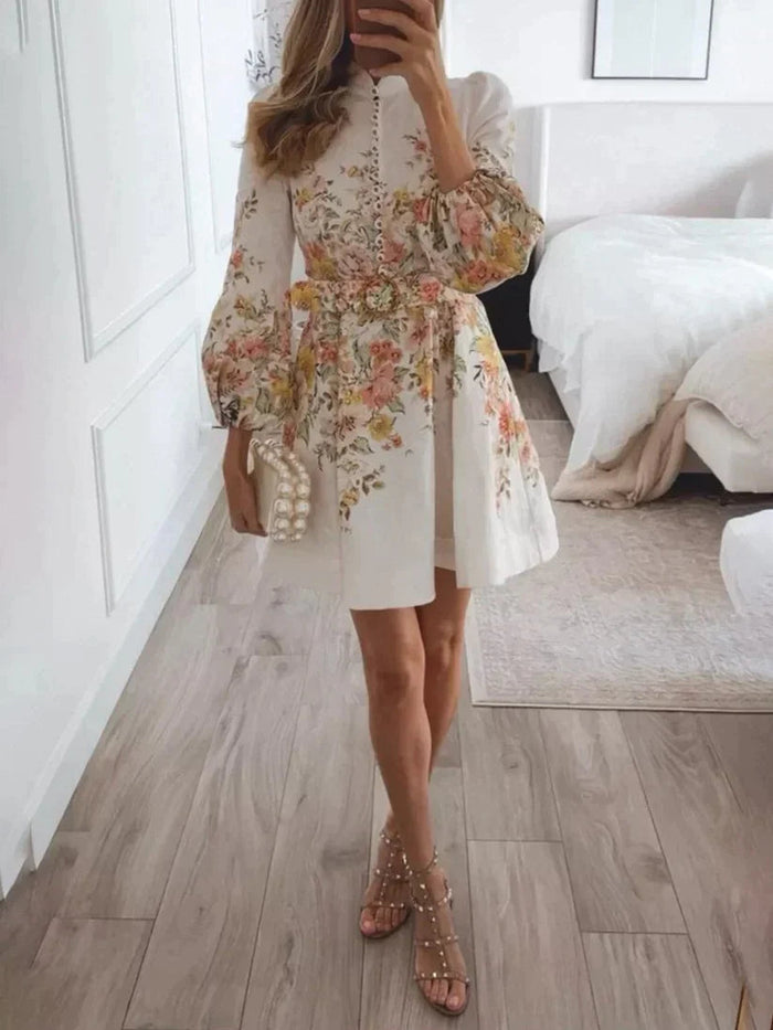 Trendy Women's Mini Dress with Print and Elegant Button Details for Casual and Special Occasions-1