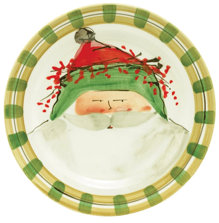 Vietri Old St. Nick Round Salad Plates - Green Hat