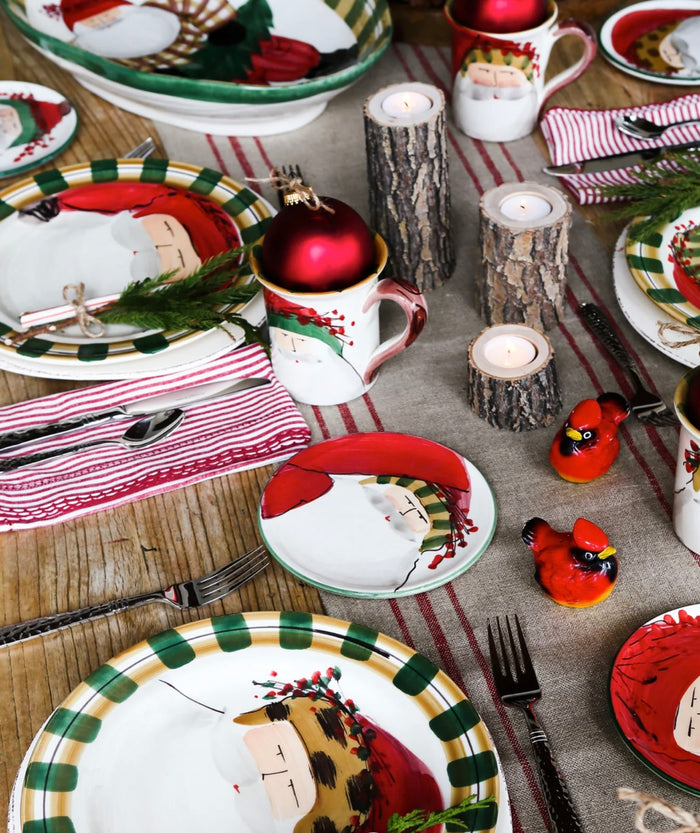 Vietri Old St. Nick Round Salad Plates - Green Hat