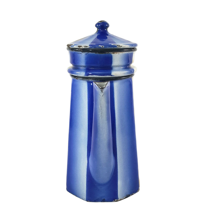 Vintage Art Deco Enamelware French Biggin Coffee Pot Blue & Orange by Aubeco