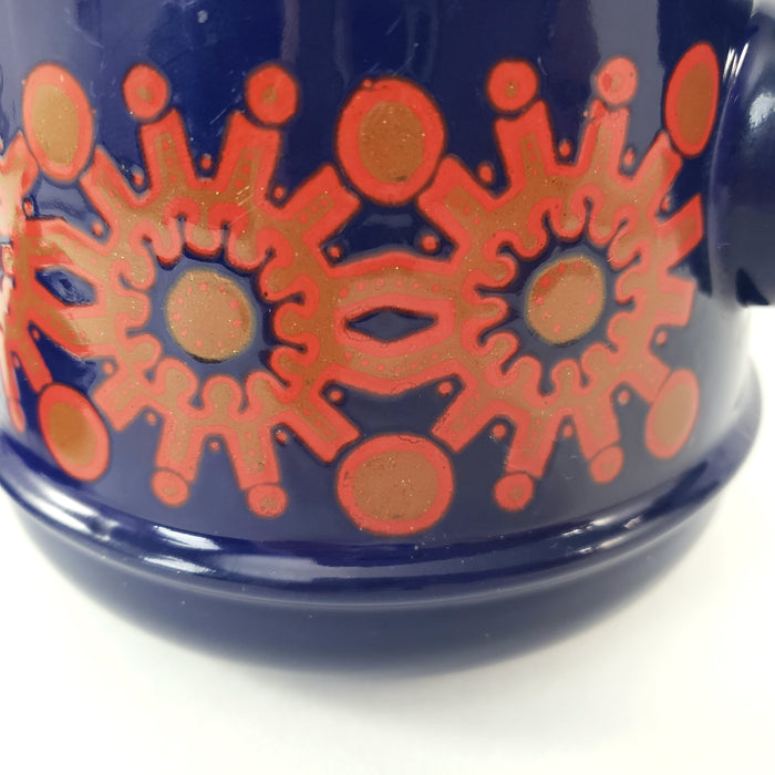 Vintage Dark Blue Enamelware Teapot 2 Cup Original Lid Chain Mid Century