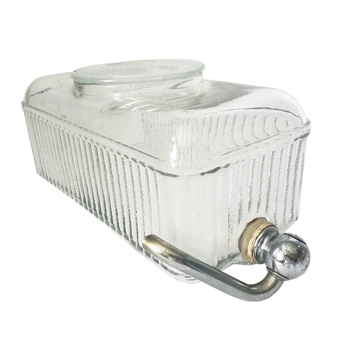 Vintage Depression Era Ribbed Glass Rectangular Refrigerator Water Dispenser with Lid 1930s