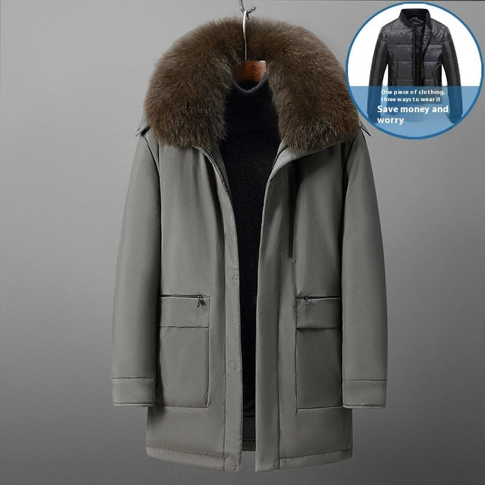 Warm Classic Men's Down Jacket - Mid Length Polyester