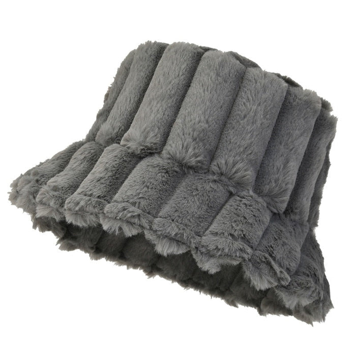 Warm Cozy Women Bucket Hat - Ribbed Faux Fur, For Winter