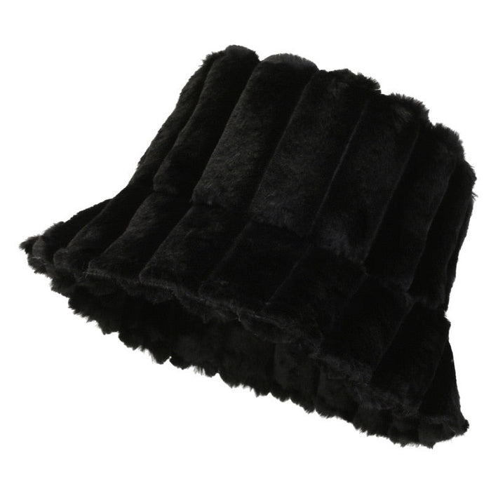 Warm Cozy Women Bucket Hat - Ribbed Faux Fur, For Winter