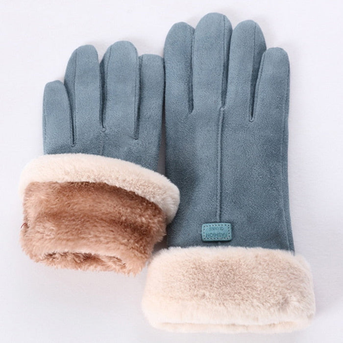 Warm Cozy Womens Gloves - Five-Finger Suede Fleece Winter