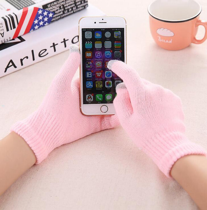 Warm Cozy Womens Gloves - Five-Finger Suede Fleece Winter