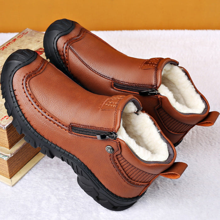 Warm Mens Ankle Boots - Zip Closure, PU Leather, Winter