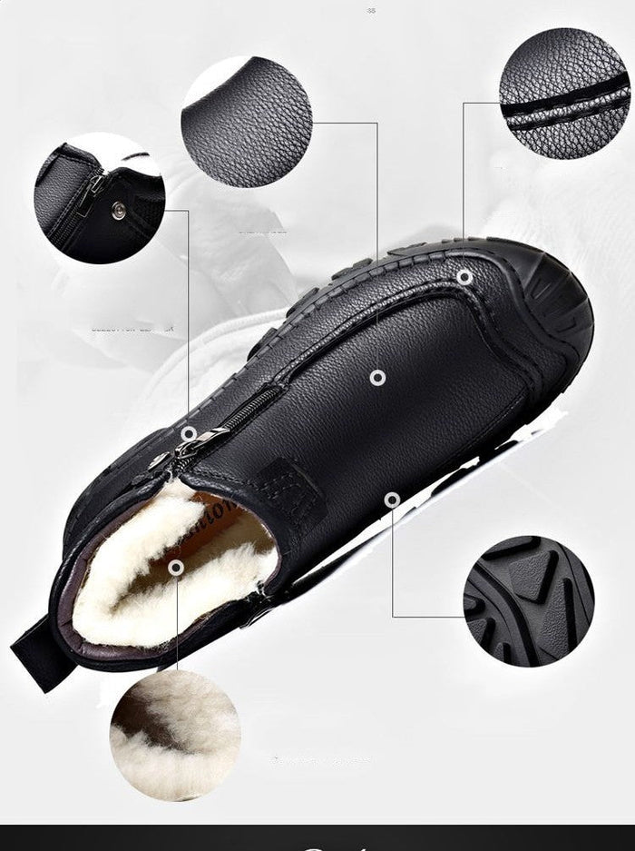 Warm Mens Ankle Boots - Zip Closure, PU Leather, Winter