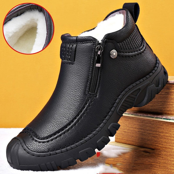 Warm Mens Ankle Boots - Zip Closure, PU Leather, Winter