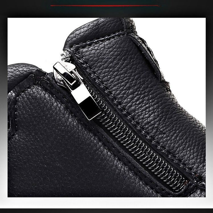 Warm Mens Ankle Boots - Zip Closure, PU Leather, Winter