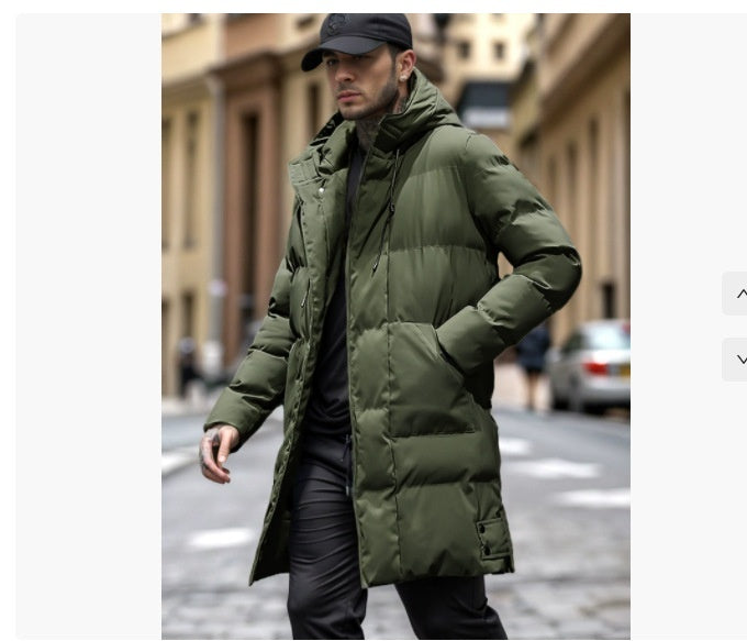 Warm Men's Long Puffer Coat - Hooded Quilted Cotton, Urban