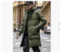 Warm Men's Long Puffer Coat - Hooded Quilted Cotton, Urban
