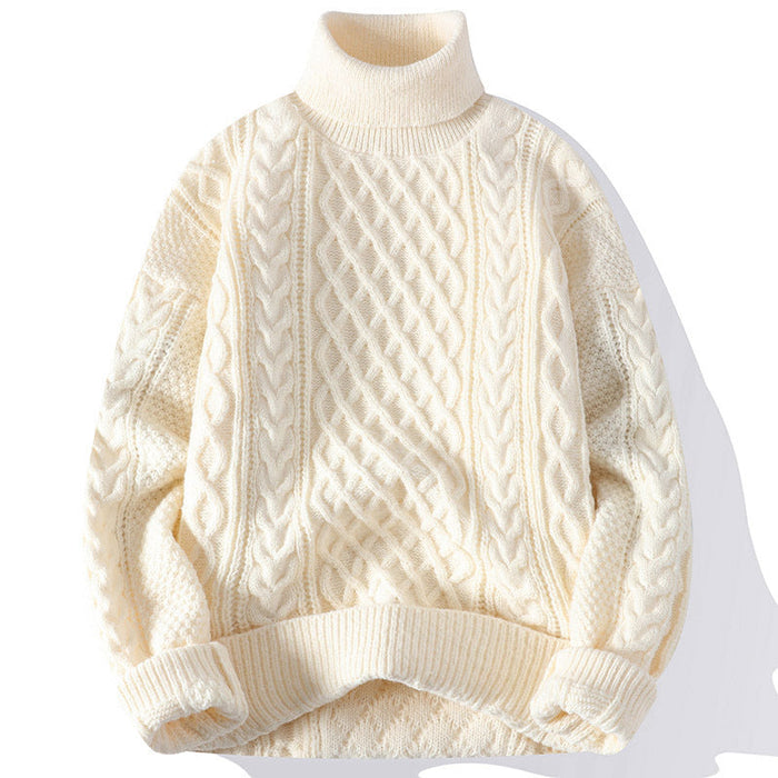Warm Men's Turtleneck Sweater - Oversized Cable Knit, Wool
