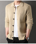 Warm Textured Men's Cardigan - Polo Lapel, Knit For Autumn