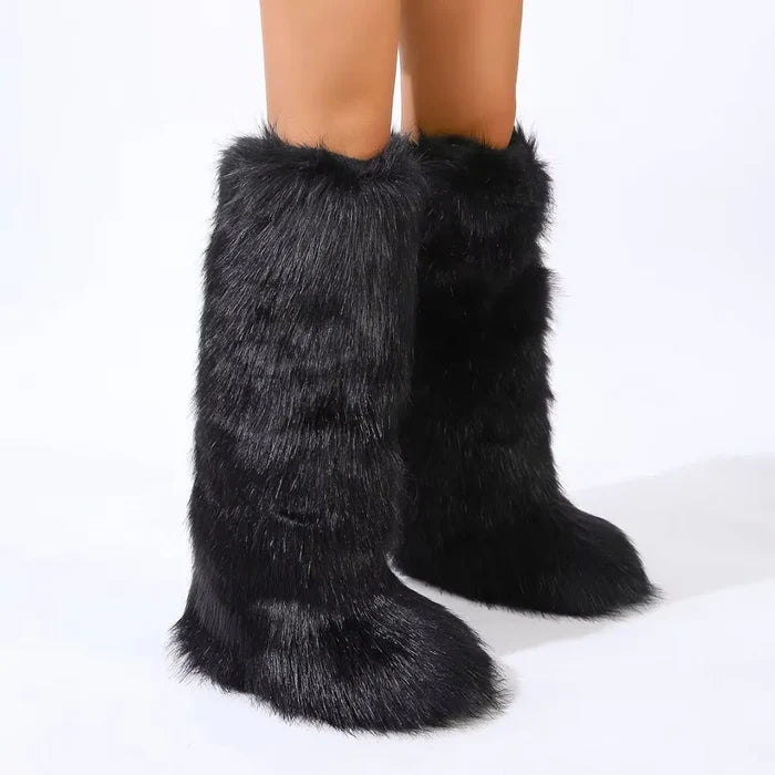 Warm Women's Knee High Boots - Flared Shaft, Faux Fur