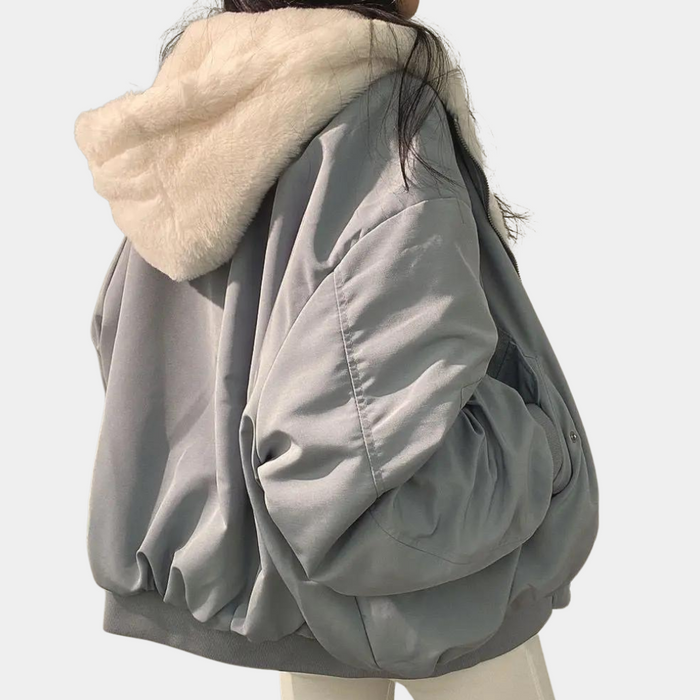 Warm Women's Oversized Jacket - Hooded Coat, Faux Fur