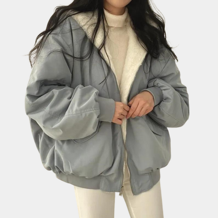 Warm Women's Oversized Jacket - Hooded Coat, Faux Fur