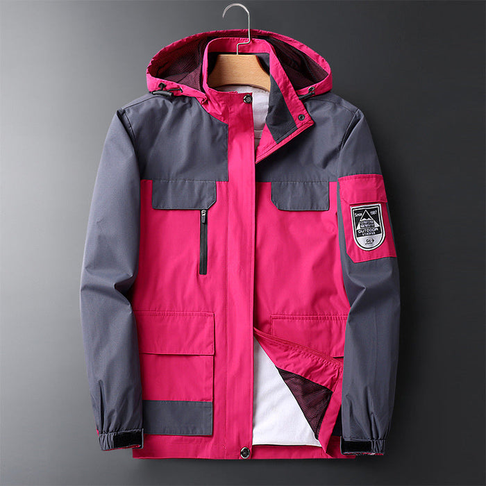 Waterproof Men's Rain Jacket - Hooded Colorblock, Packable
