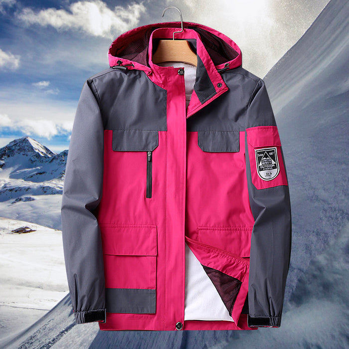 Waterproof Men's Rain Jacket - Hooded Colorblock, Packable