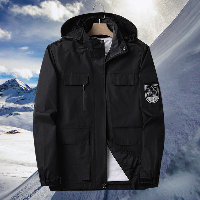 Waterproof Men's Rain Jacket - Hooded Colorblock, Packable
