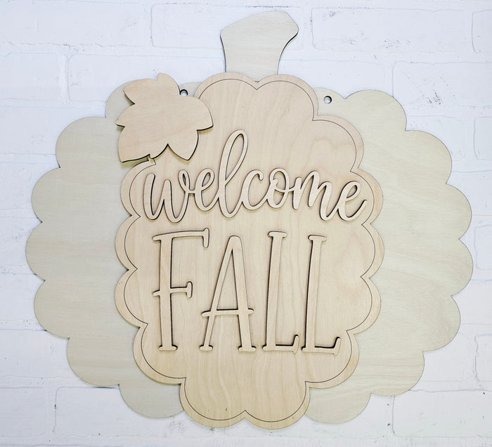 Welcome Fall Scalloped Pumpkin Door Hanger