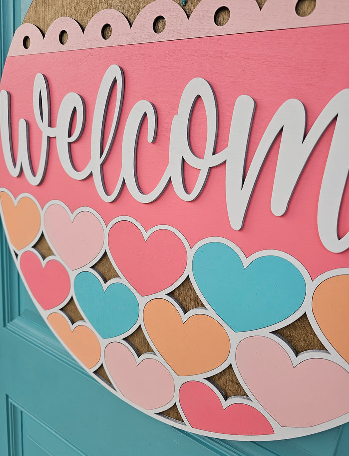 Welcome Stacking Hearts Door Hanger