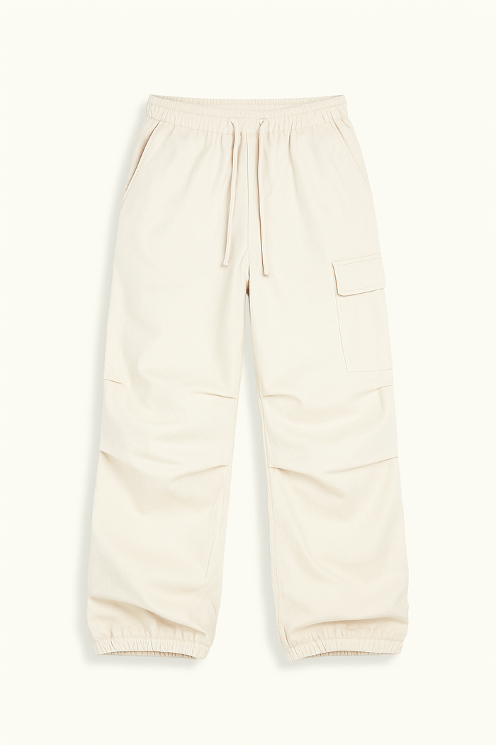 Variant image for White Cargo Pants for Women with Adjustable Waistband and Functional Pockets, Modern Utilitarian Style-1