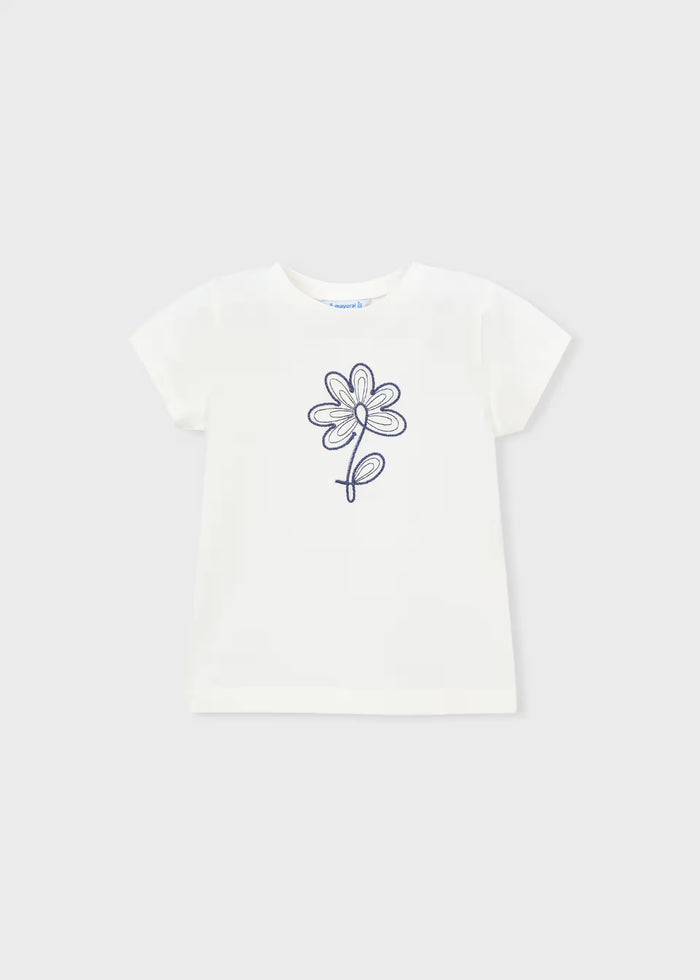 White Navy Rope Flower SS Tee